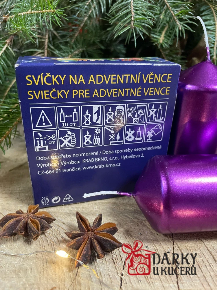 Adventní svíčky FIALOVÉ TMAVÉ METALICKÉ-válec 4x8cm