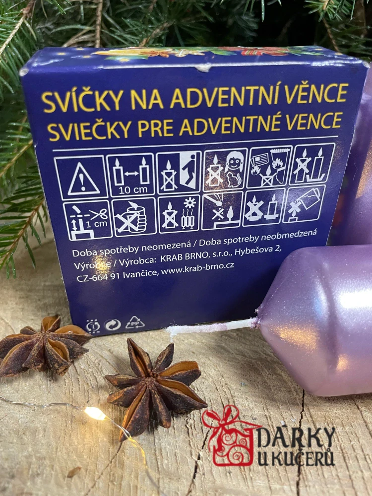 Adventní svíčky FIALOVÉ SVĚTLÉ METALICKÉ-válec 4x8cm