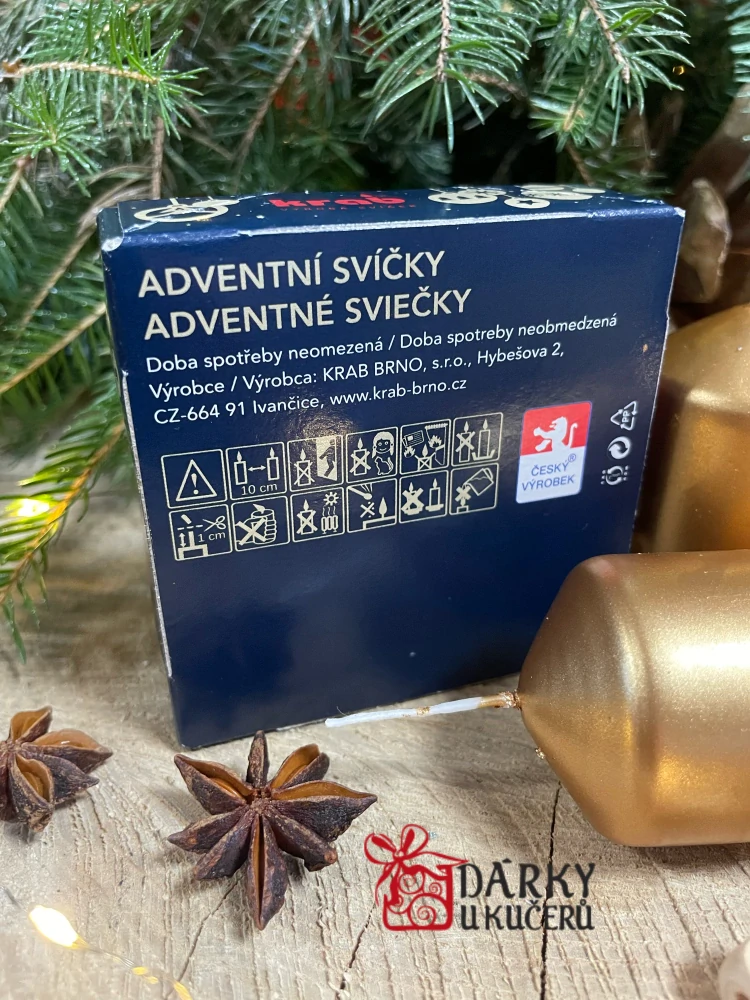 Adventní svíčky ZLATÉ METALICKÉ-válec 4x6cm