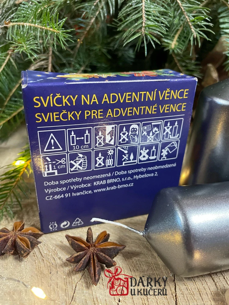 Adventní svíčky ŠEDÉ METALICKÉ-válec 4x8cm
