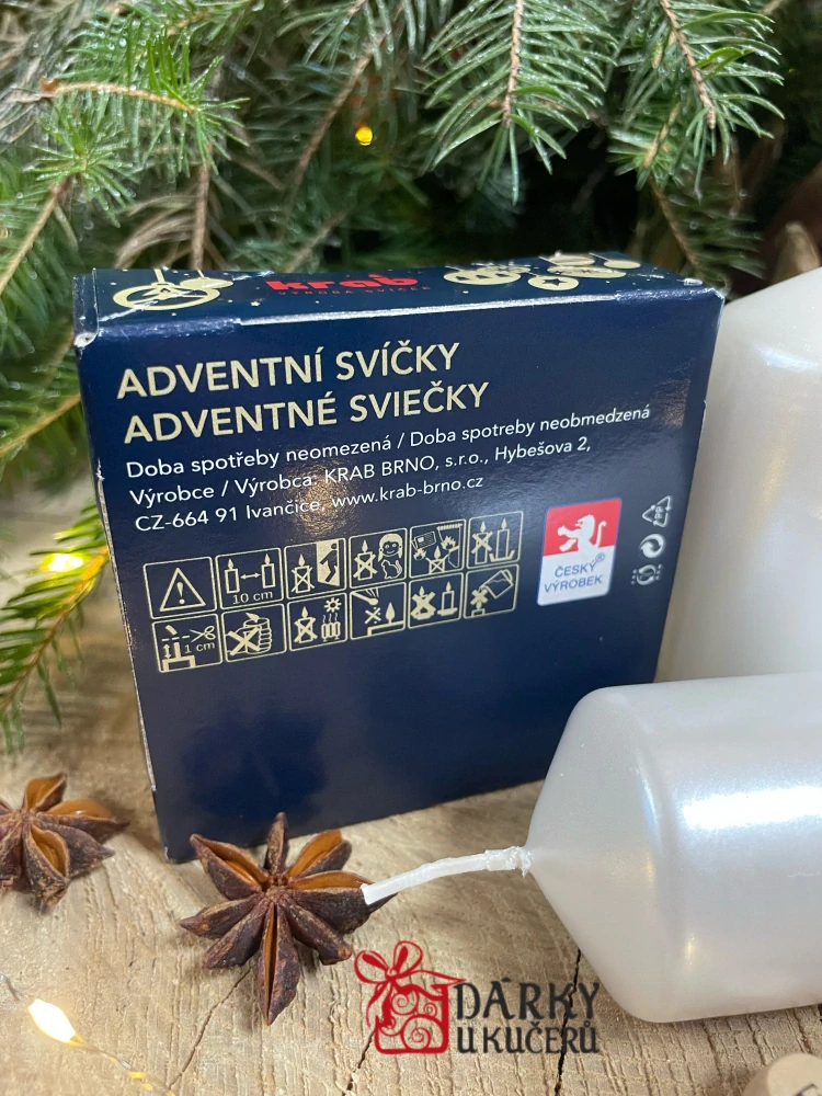 Adventní svíčky BÍLÉ METALICKÉ-válec 4x8cm