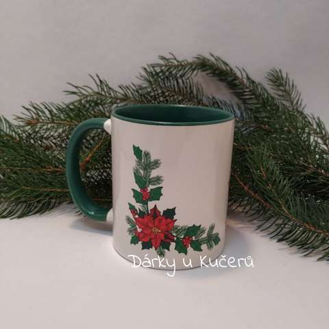 Hrnek vánoční-zelený vnitřek a ucho