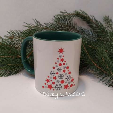 Hrnek vánoční-zelený vnitřek a ucho