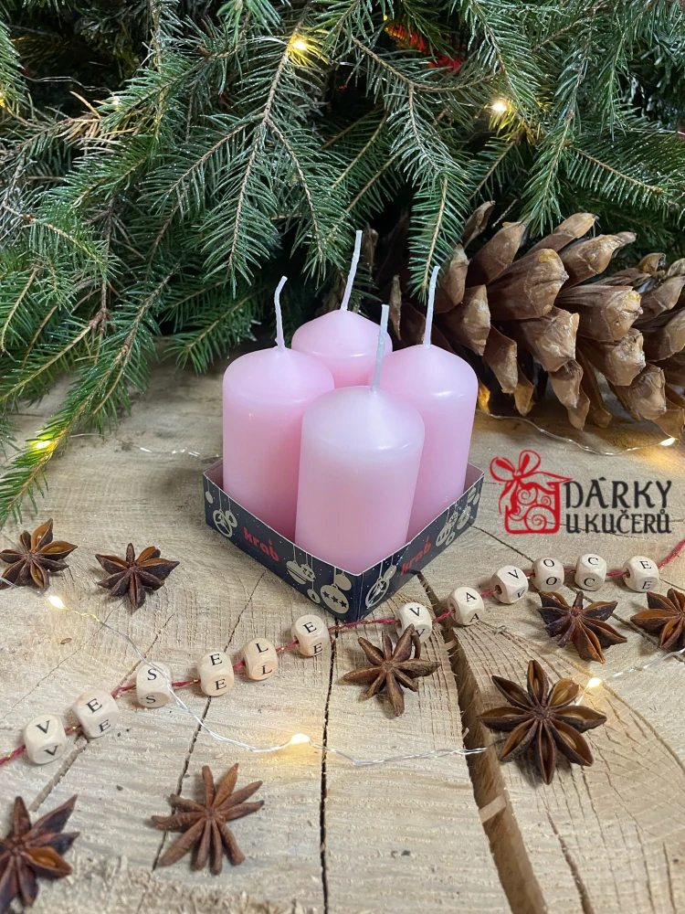 Adventní svíčky RŮŽOVÉ MATNÉ-válec 4x8cm
