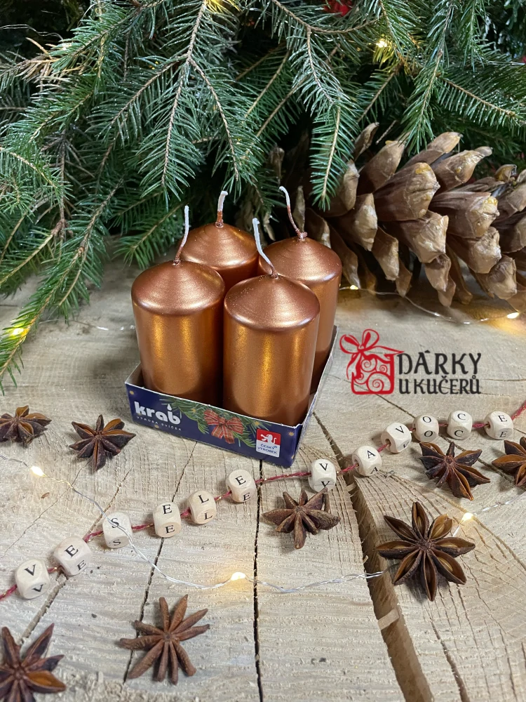 Adventní svíčky MĚDĚNÉ METALICKÉ-válec 4xácm