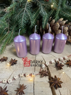 Adventní svíčky FIALOVÉ SVĚTLÉ METALICKÉ-válec 4x8cm