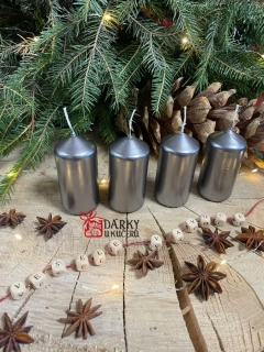Adventní svíčky ŠEDÉ METALICKÉ-válec 4x8cm