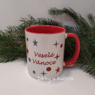 Hrnek vánoční-červený vnitřek a ucho